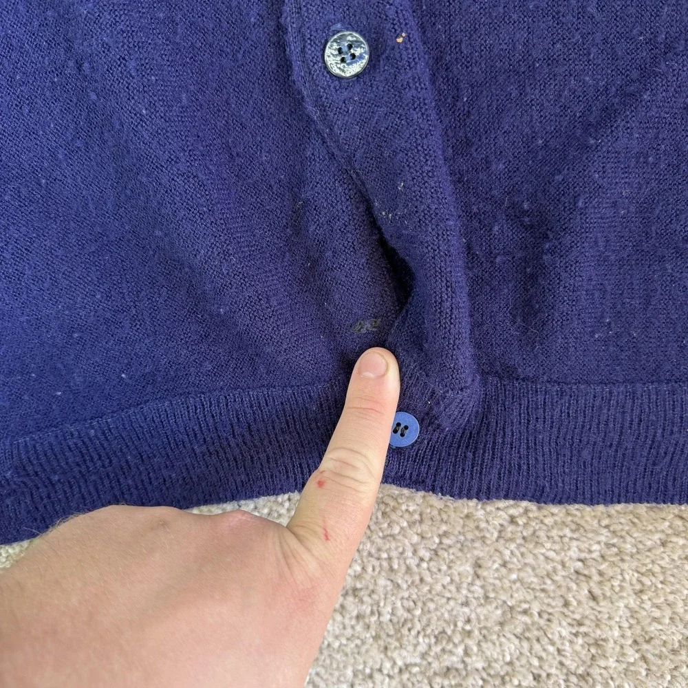 Vintage Pickering Sweater Mens Large Blue Tight Knit V Neck Cardigan Logo